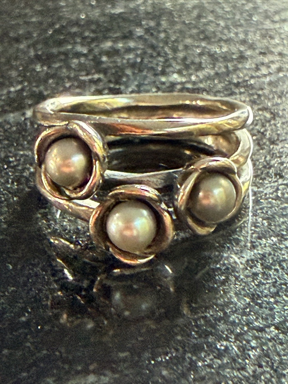 Pandora My Three Wishes Pearl Ring Sterling Silver 925 ALE Size 7 Retired